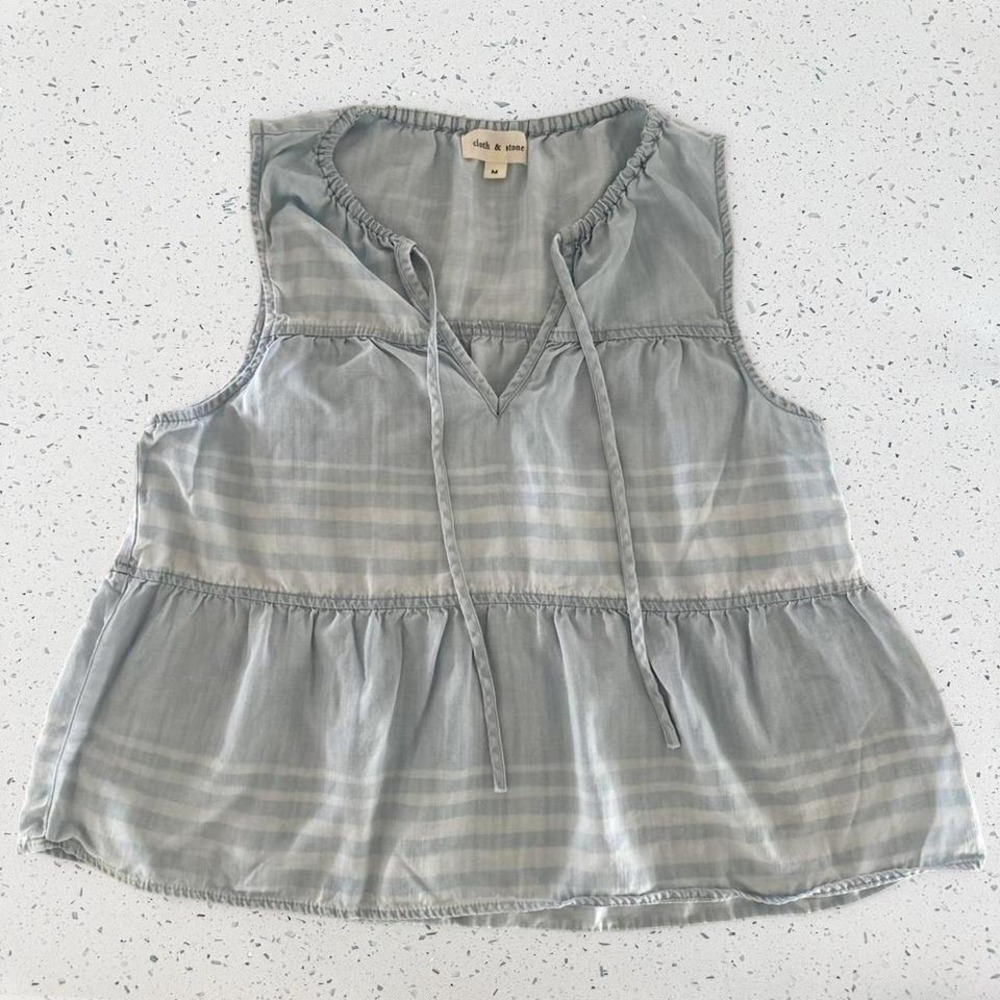 Anthropologie‎ Cloth & Stone Blue Striped Sleeveless Babydoll Peplum Top